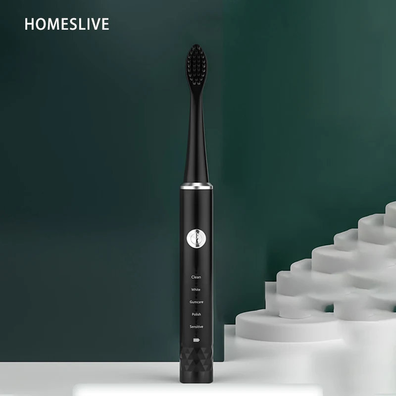 HOMESLIVE Vibrating Electric Toothbrush Charging Ultrasonic 5 Modes Replacement Head Waterproof Powerful Cleaning Travel Kit