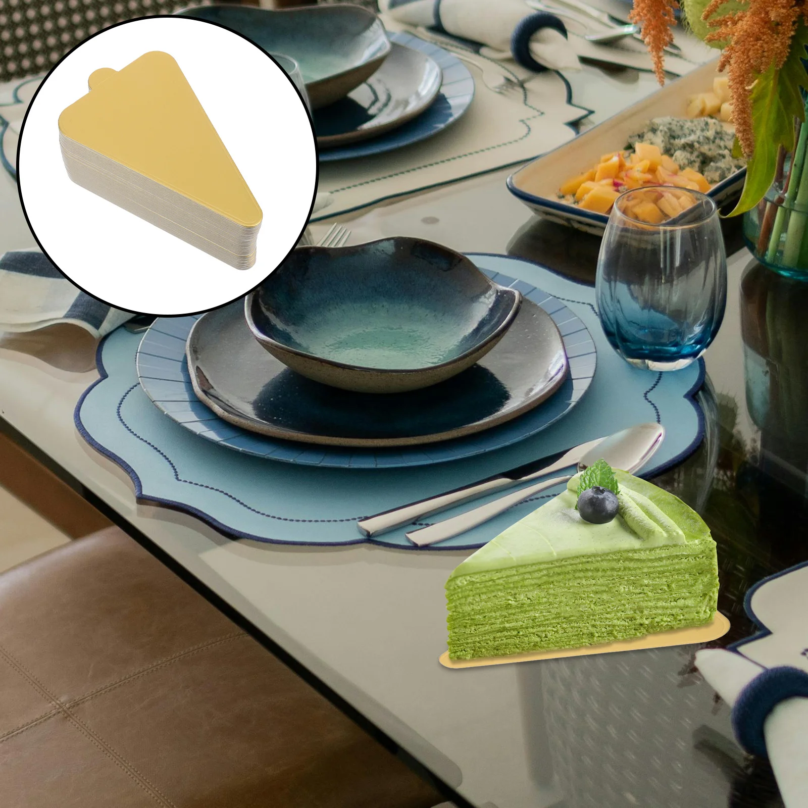 

50Pcs Triangle Cake Bases Golden Cardboard Cake Boards Disposable Pastry Display Tray for Weddings Parties Mini Dessert Plates