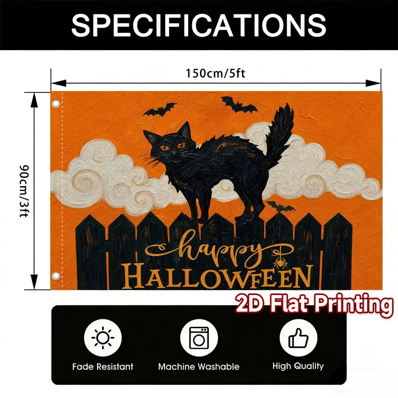 1pc Black Cat on Orange Background Printed Garden Flag Polyester Flag solely No Pole Included