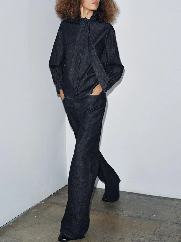 

Новинка: Модное длинное джинсовое платье Ele Sweet с декоративным узлом, женская одежда, зима 2025