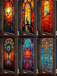 European Retro Church Painted Electrostatic Frosted Stained Glass Window Film PVC Static Adhesive Church Home Foil Stickers