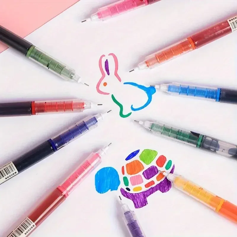 10 Stück hochwertige Nadelförmige Gelstifte mit schwarzer, blauer, roter Tinte, gerader Flüssigstift, Kawaii Schreibwaren, Schul- und Bürobedarf – Detail 6