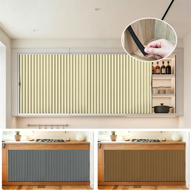 Kitchen Curtain Folding Privacy Curtain Dust-Proof Shades for Closets Without Doors and Under Sink Kitchen Counter