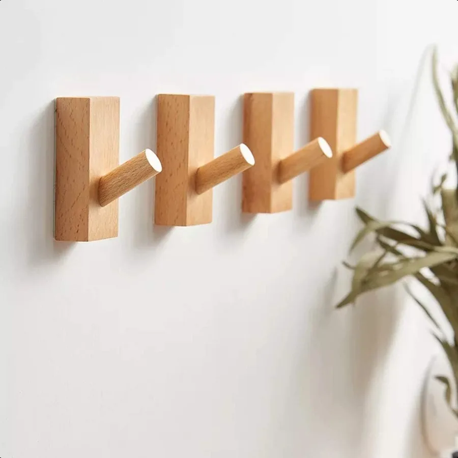 

HomeDo 4Pack Adhesive Hat Rack Wooden Coat Hooks Wall Mounted Decorative Hooks Single Organizer Hat Hanger Towel Rack Heavy Dut