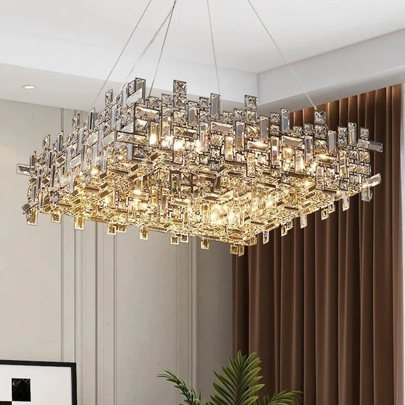 

Luxury Crystal Dining Room Chandelier Modern Led Bedroom Living Room Dining Table Kitchen Creative Square Villa Decorative Lamp