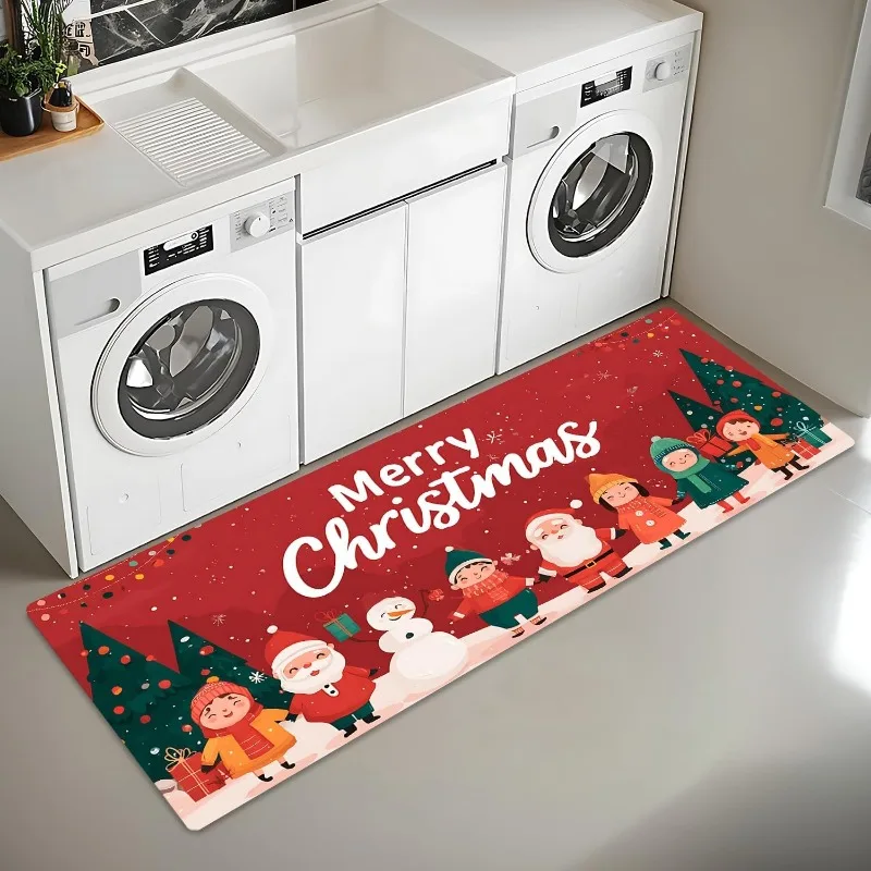 Cute Snowman Christmas Runner Carpet Glowing Light Winter‑themed Decorative Long Area Carpet Floor Mat for Home Decoration
