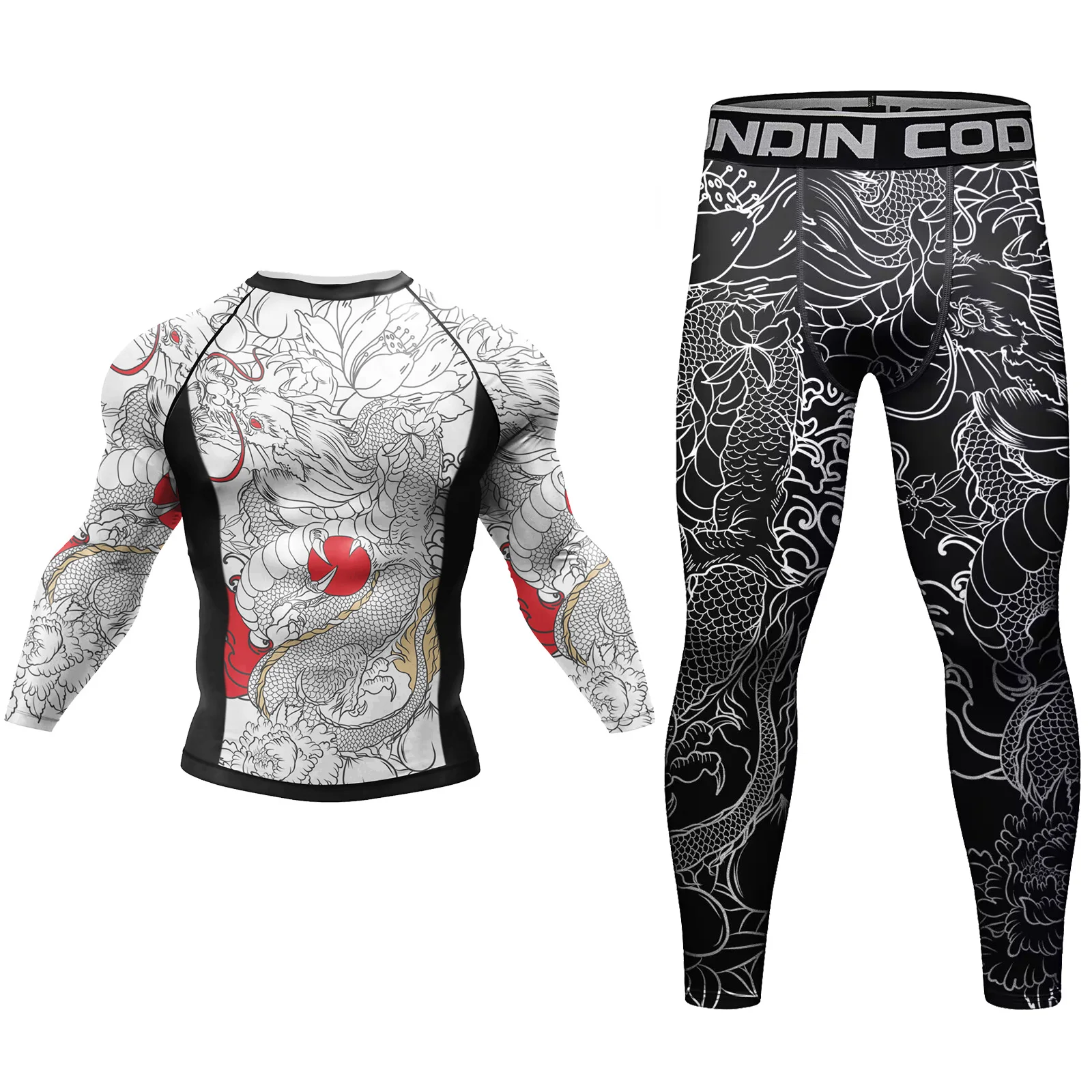 Erkek eşofman MMA hiçbir Gi Rashguard Jiu Jitsu T-shirt + pantolon boks formalar seti BJJ Muay Thai şort sıkıştırma Legging Sportsuit