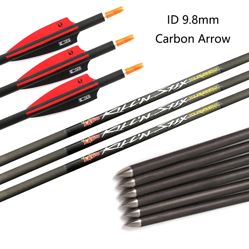 ID 9.8mm Pure Carbon Arrow 32in Spine 200 250 300 350 For Recurve Compound Traditional Bow Archery Shooting Hunting