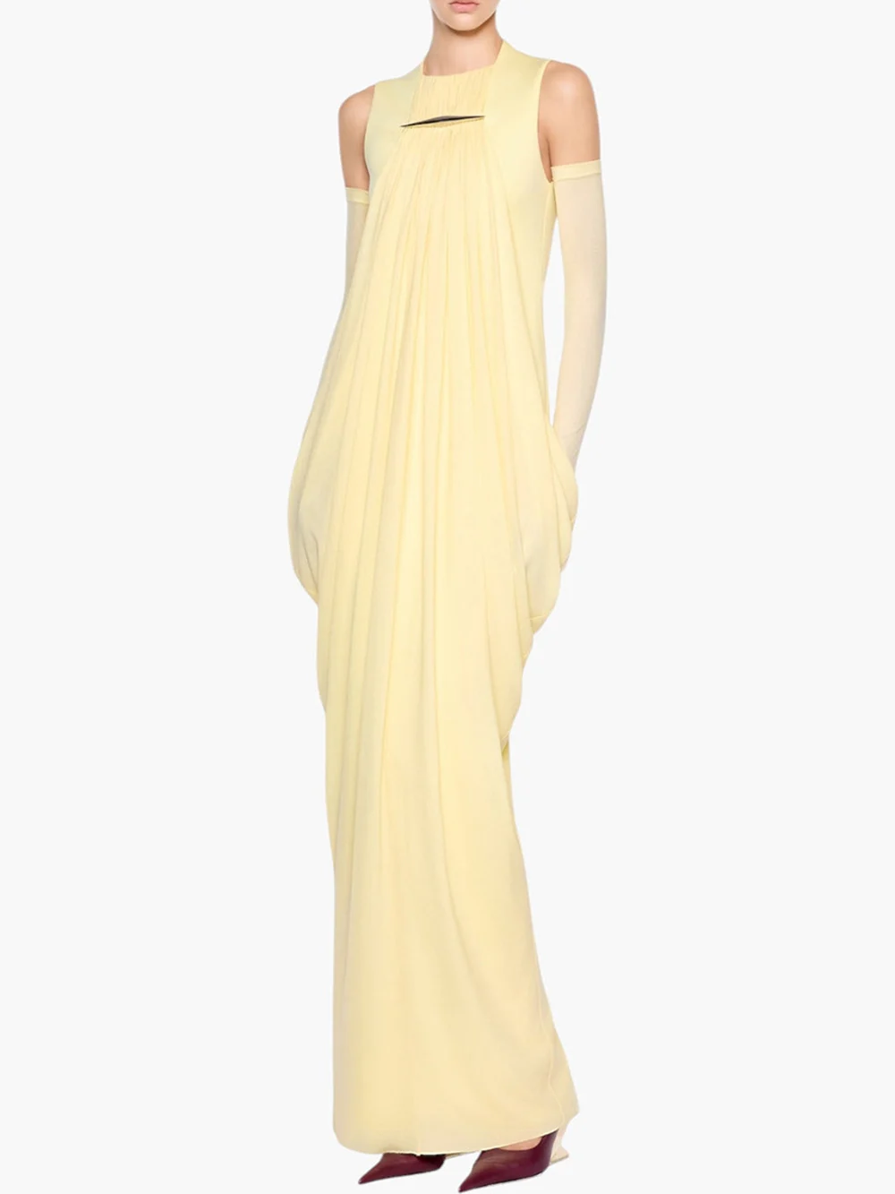 Modphy Elegant Vintage Spliced Ribbon Dresses for Women O Neck Sleeveless bodycon Folds Evening Luxurious Maxi Dress Female