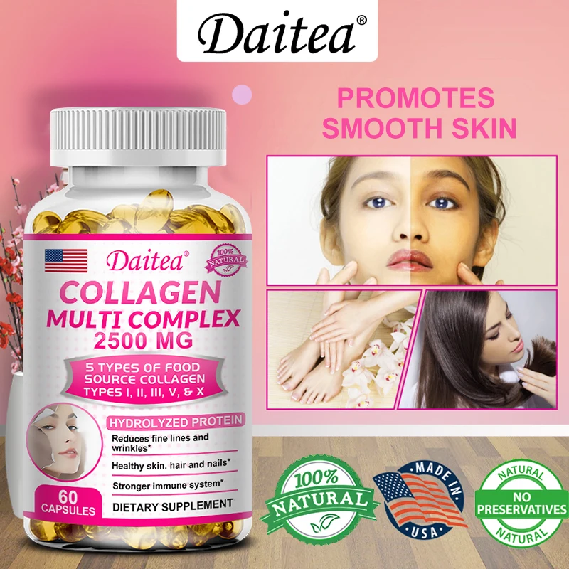 

Hydrolyzed Collagen Supplement with Glutathione, Vitamin C, E & Biotin, Supports Skin, Hair, Nails & Joint Health, Antioxidants