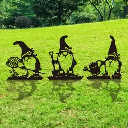 1PC Metal Black gnome Garden Stakes Decoration Cute gnome Garden Decorative Outdoor Statues For gnome Lovers Yard Garden