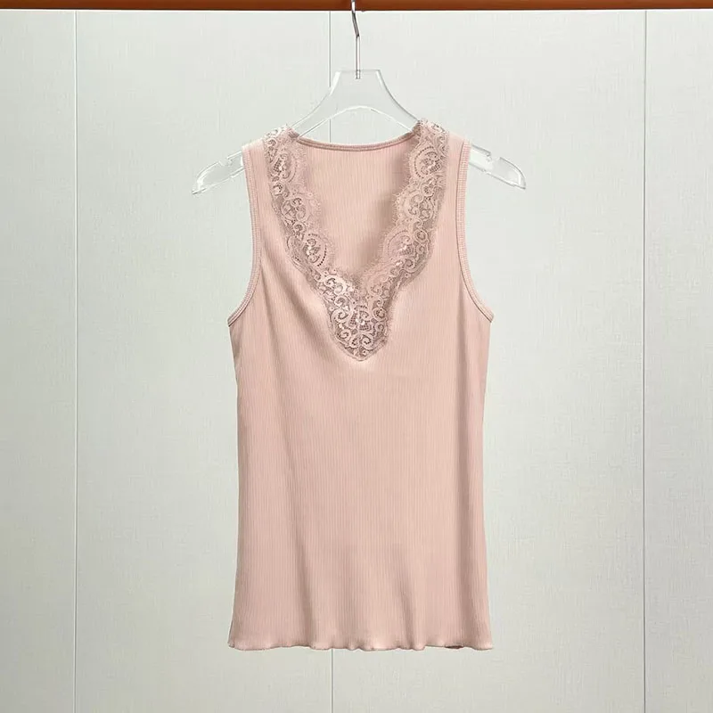 Lady's lace patchwork top, sleeveless sexy blouse, high-quality versatile base shirt, 2026, new style, Y2K, T-shirt