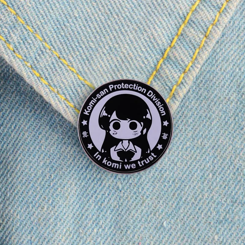 Comics Komi Can't Communicate Pins Brooch Round Shape Girl Komi-San Protection Division In Komi We Trust Enamel Broche Jewelry