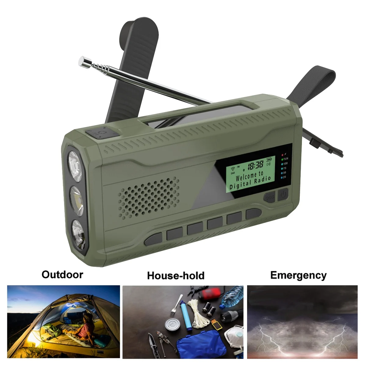 DAB/FM Bluetooth Radio Emergency Radio Built in 4500Mah Battery Portable Solar Hand Crank Radio Receiver Outdoor Radio