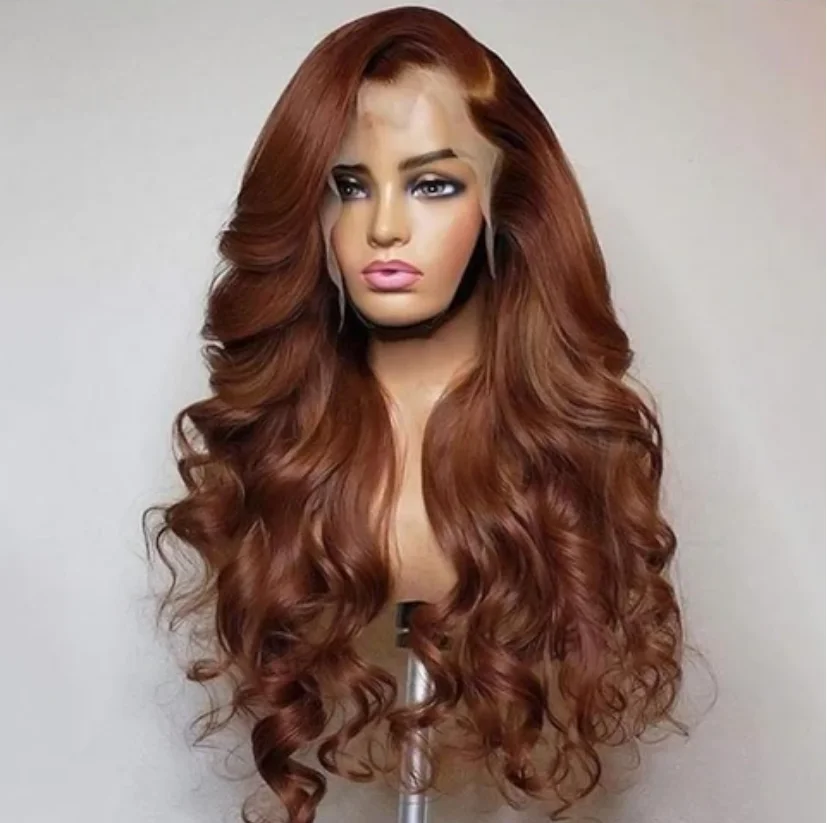 

230% Density 13x4 13x6 Hd Transparent Reddish Brown Body Wave Lace Front Wig Brazilian Hair #4 Dark Brown Curly Human Hair Wigs