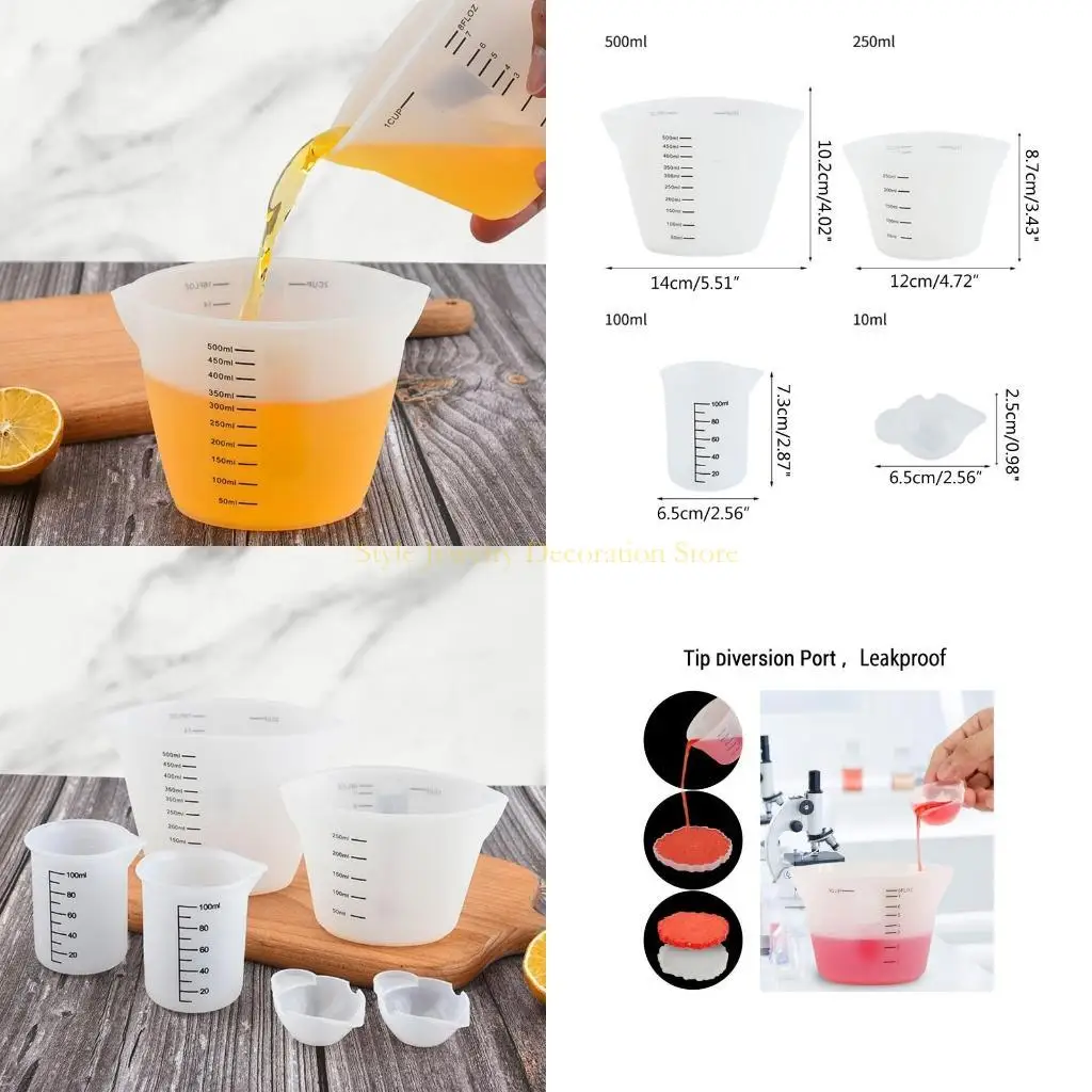 

D46E Multi-specification Diy Production Tool Silicone Measuring Cup 6-piece Set with Scale Baking Measuring Cup Tool Set