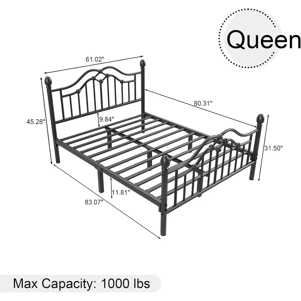 Metal Bed Frame with Headboard and Footboard, Modern Iron Platform Bed Frame Support Up to 1200LBS, Under Storage Bed Frames image 5