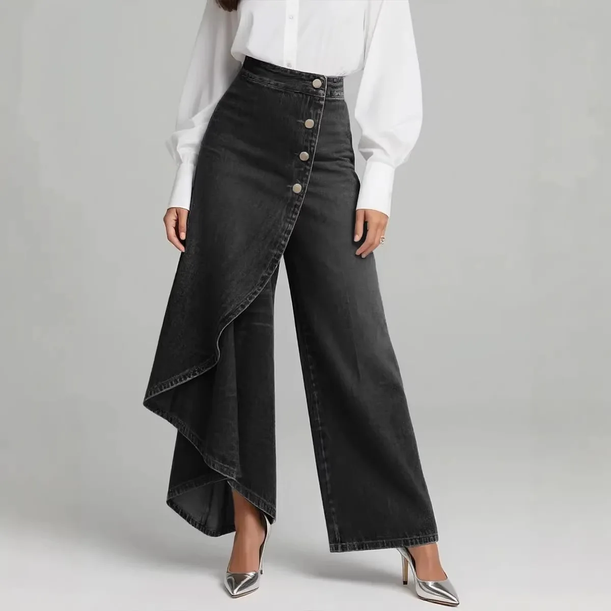Women High Waist Denim Leggings Button Fly Ankle Pants Casual Daily Wear Solid Color Stretchy Trousers Workout Jeans
