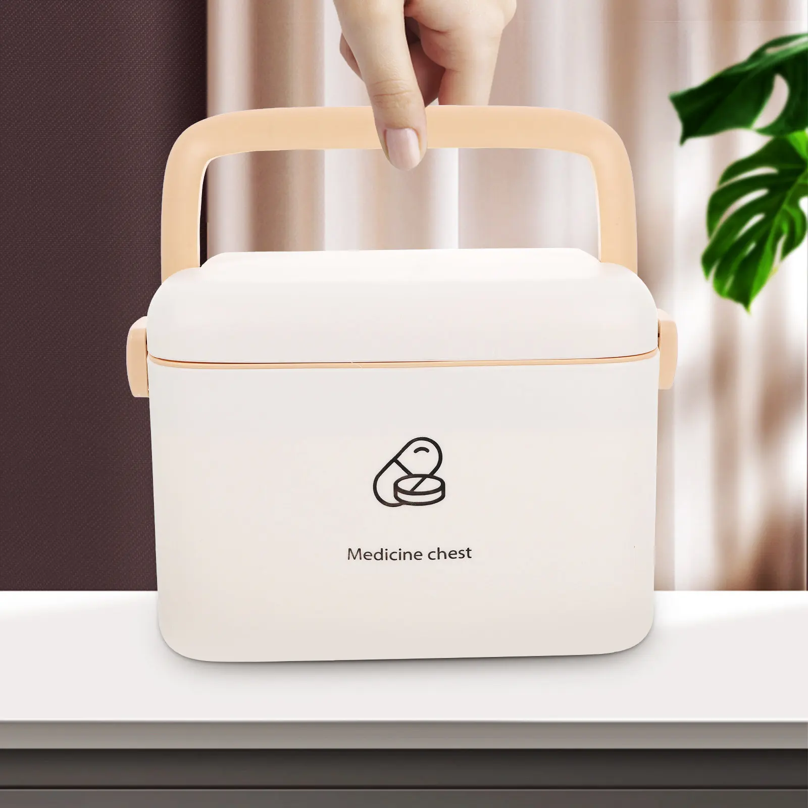 Medicine Storage Box Double Layer Large Capacity First Aid Organizer with Handle Moisture Resistant Case