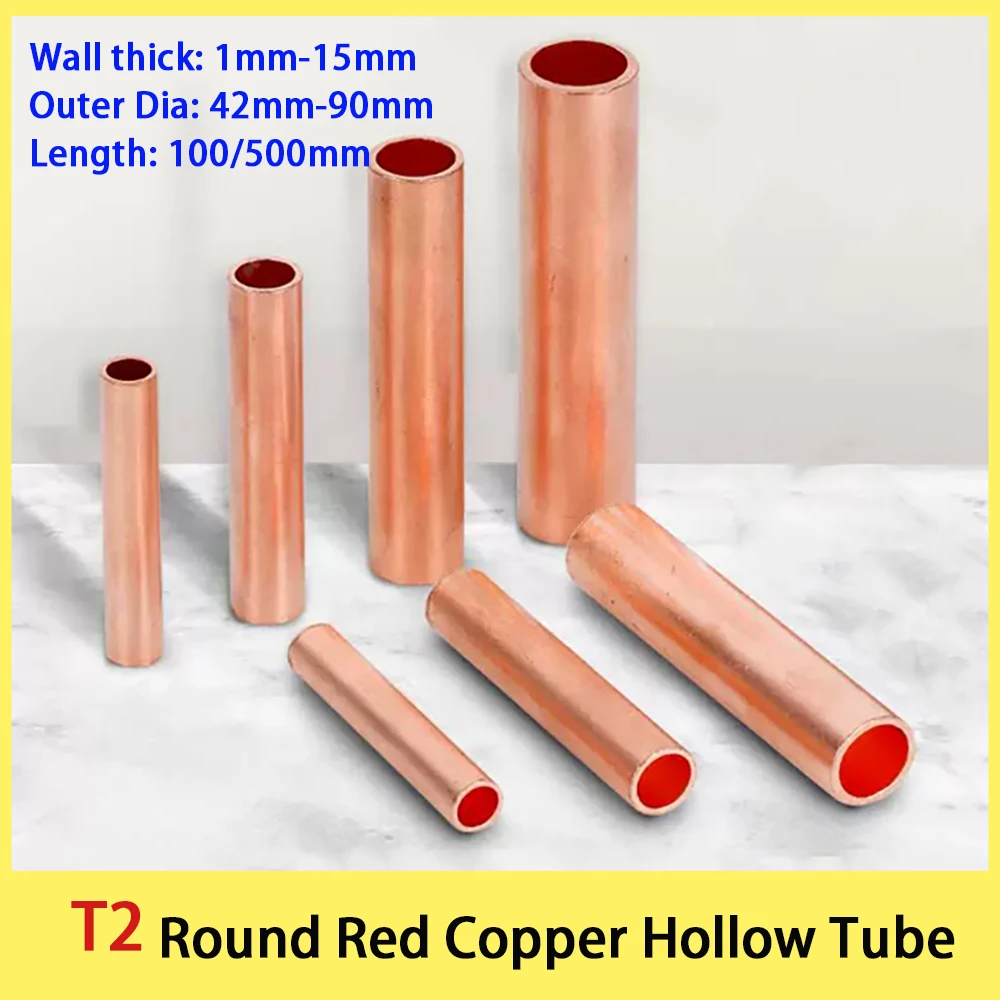 1Pcs T2 Pure Copper Tube Round Hollow Capillary Tube Cutting Processing DIY Part L=100mm 500mm OD 42-90mm Air Conditioning Tube