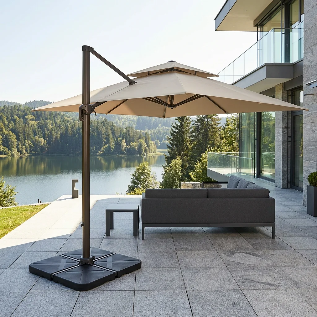 Heavy Duty Square Cantilever Umbrella with Base Double Top 10x10 FT Wind-Resistant Aluminum Patio Parasol