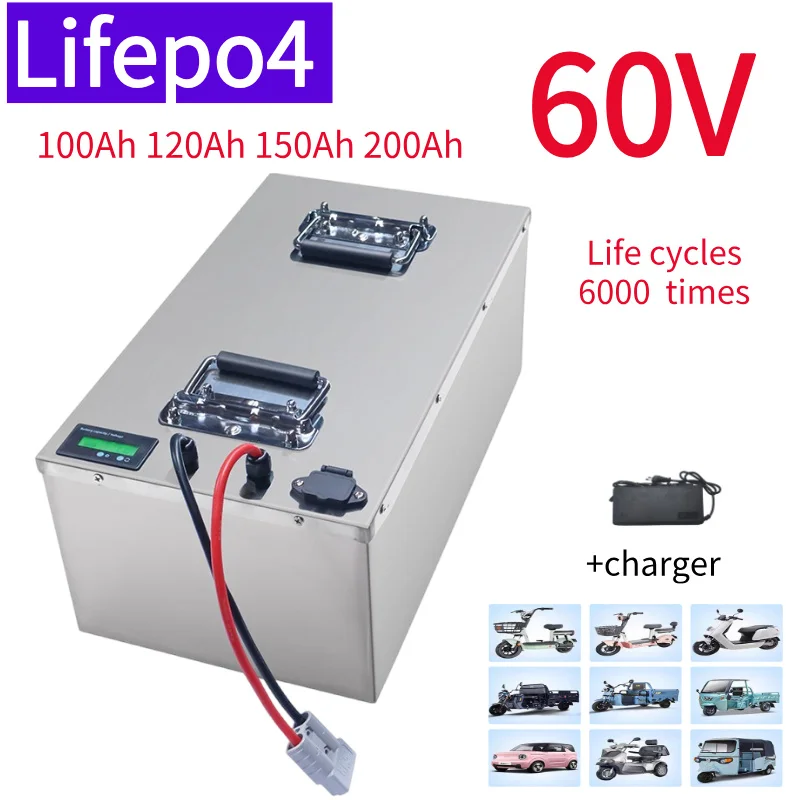

60V 100Ah 120Ah 150Ah 200Ah lithium Lifepo4 EV accu met BMS en oplader voor voor elektrische trike bromfiets golfkar voertuig