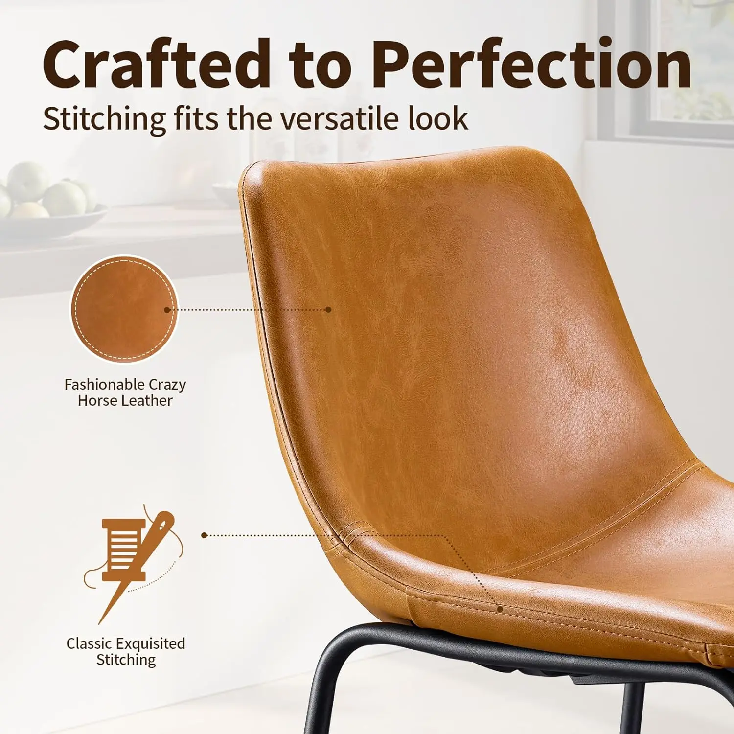 26 Inch Bar Stools Set of 4, Modern Crazy Horse Leather Counter Stools with Back, Whiskey Brown