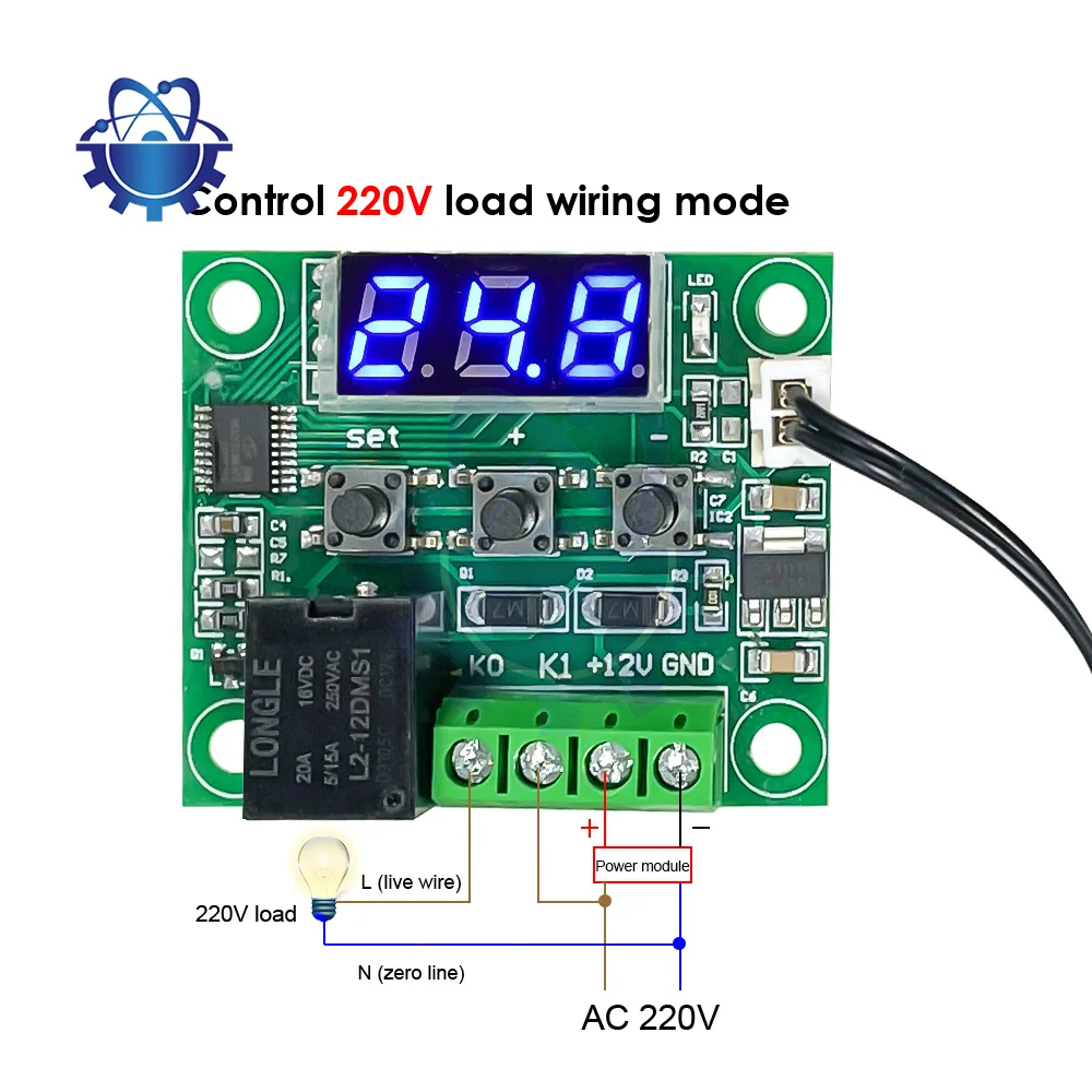 W1209 LED Digital Thermostat Temperature Controller Thermometer Switch Module Waterproof NTC Sensor DC 12V AC 110-220V 50-110°C