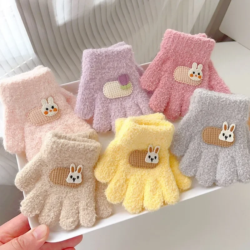 Cartoon Rabbit Children Gloves Coldproof Warm Winter Thicken Baby Boys Girls Riding Mittens Kindergarten Cute School Supplies