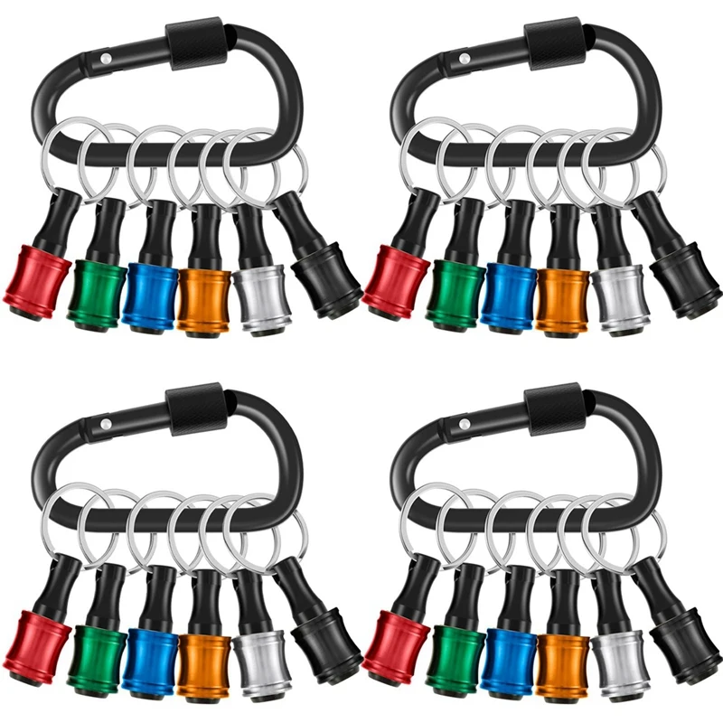 4 Sets Hex Shank Screwdriver Bits Holder Bit Holder Keychain For Impact Driver With Black Carabiner