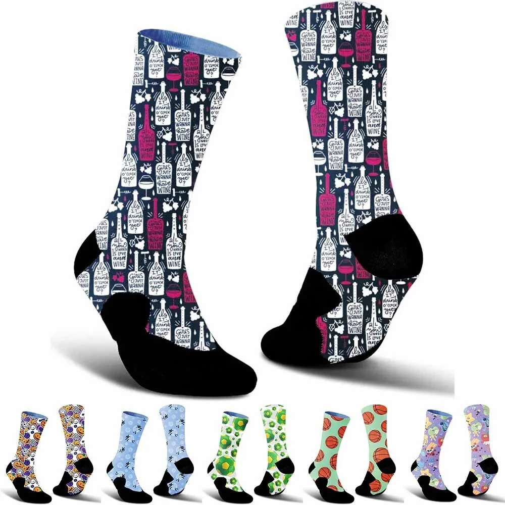 Wine patterned sports cycling socks, breathable, sweat absorbing, unisex, suitable for outdoor enthusiasts and more people