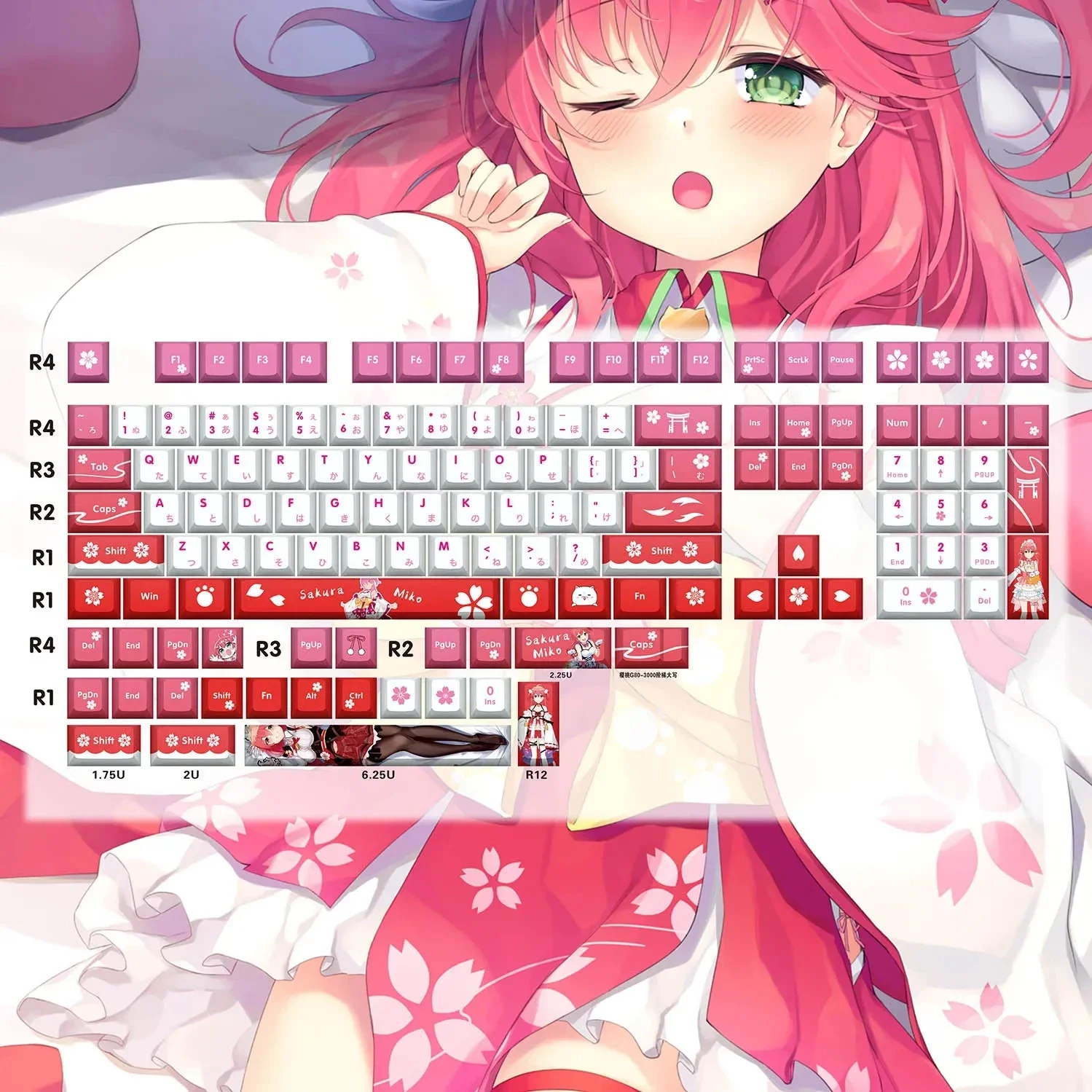 Sakura Miko Key Cap Hololive Vtuber Key Cover PBT DYE Sublimation Cherry MX Cross Axis Switch Keycap for Mechanical Keyboard