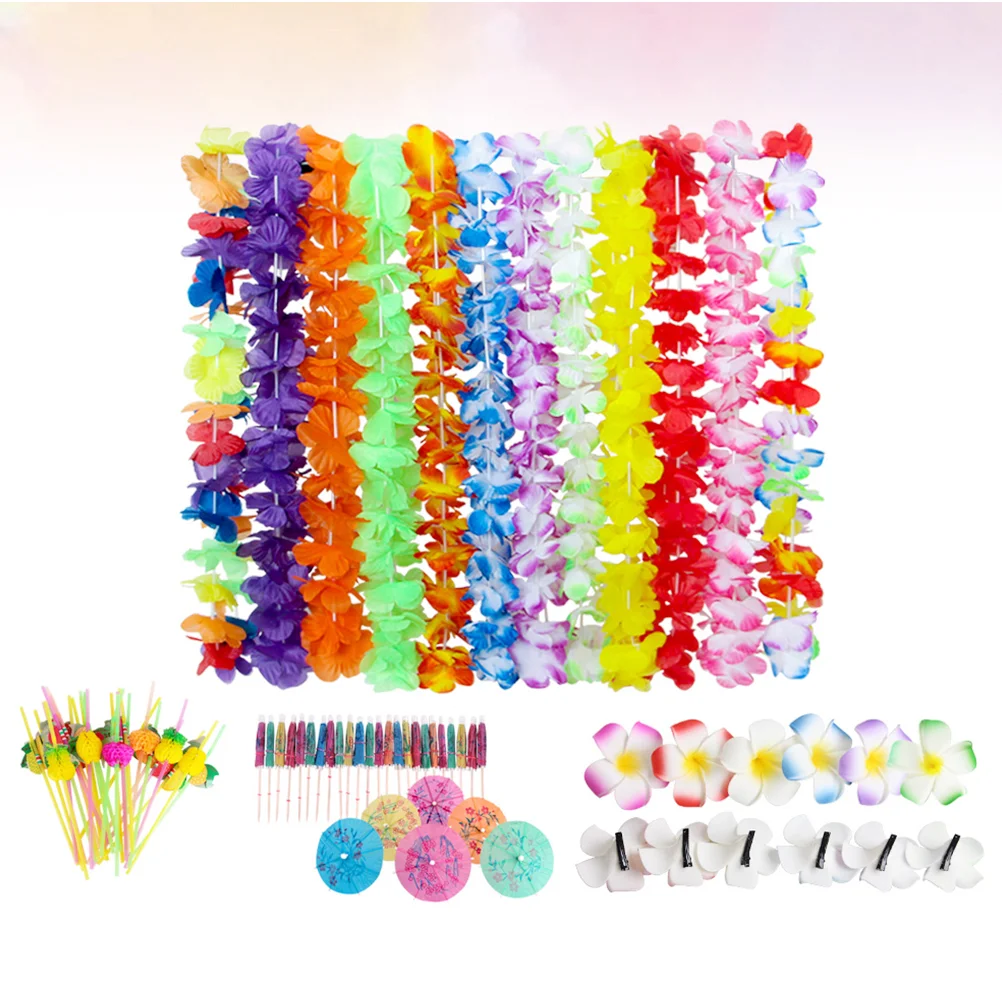 

84pcs Hawaii Party Ornament Beautiful Graland Fruit Straw Umbrella Fruit Picks (12pcs Garland, 30pcs Straw, 30pcs Fruit Picks, 1