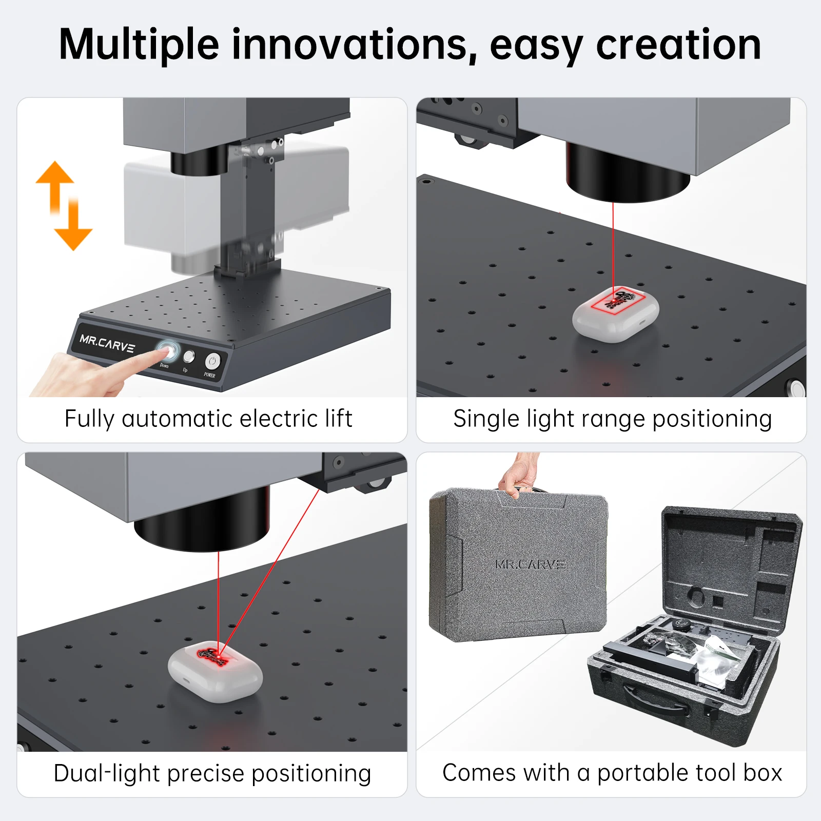 MR.CARVE Fiber Laser Marking Machine M1 Pro Laser Engraver 70x70mm Area Engraving Machine for All-Metals Plastics Jewelry