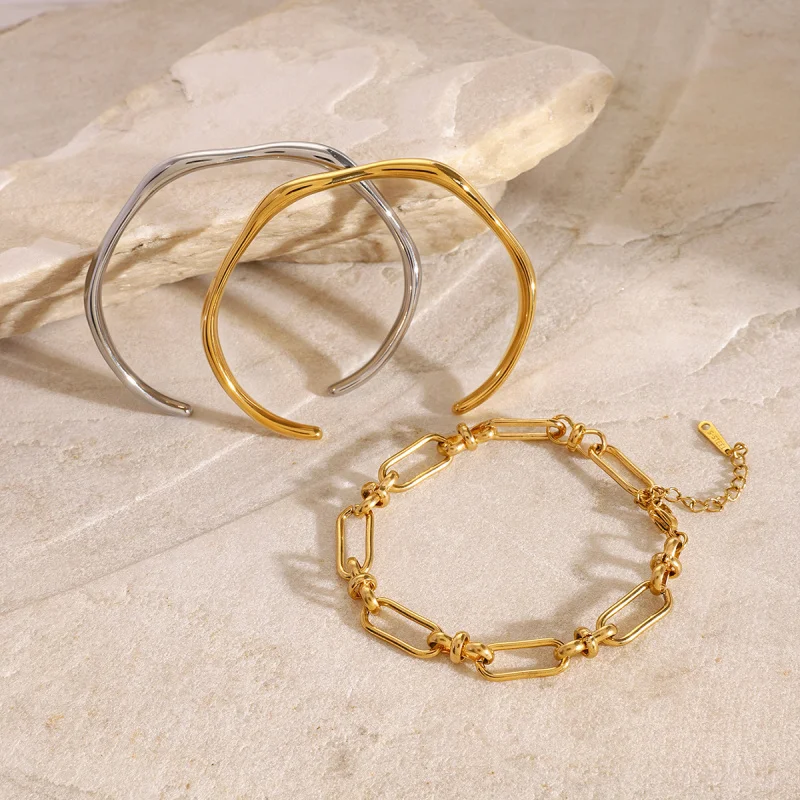 Bracelet à anneau uni en acier inoxydable de Style européen américain, Bracelet ouvert classique en acier titane de qualité supérieure 18 carats