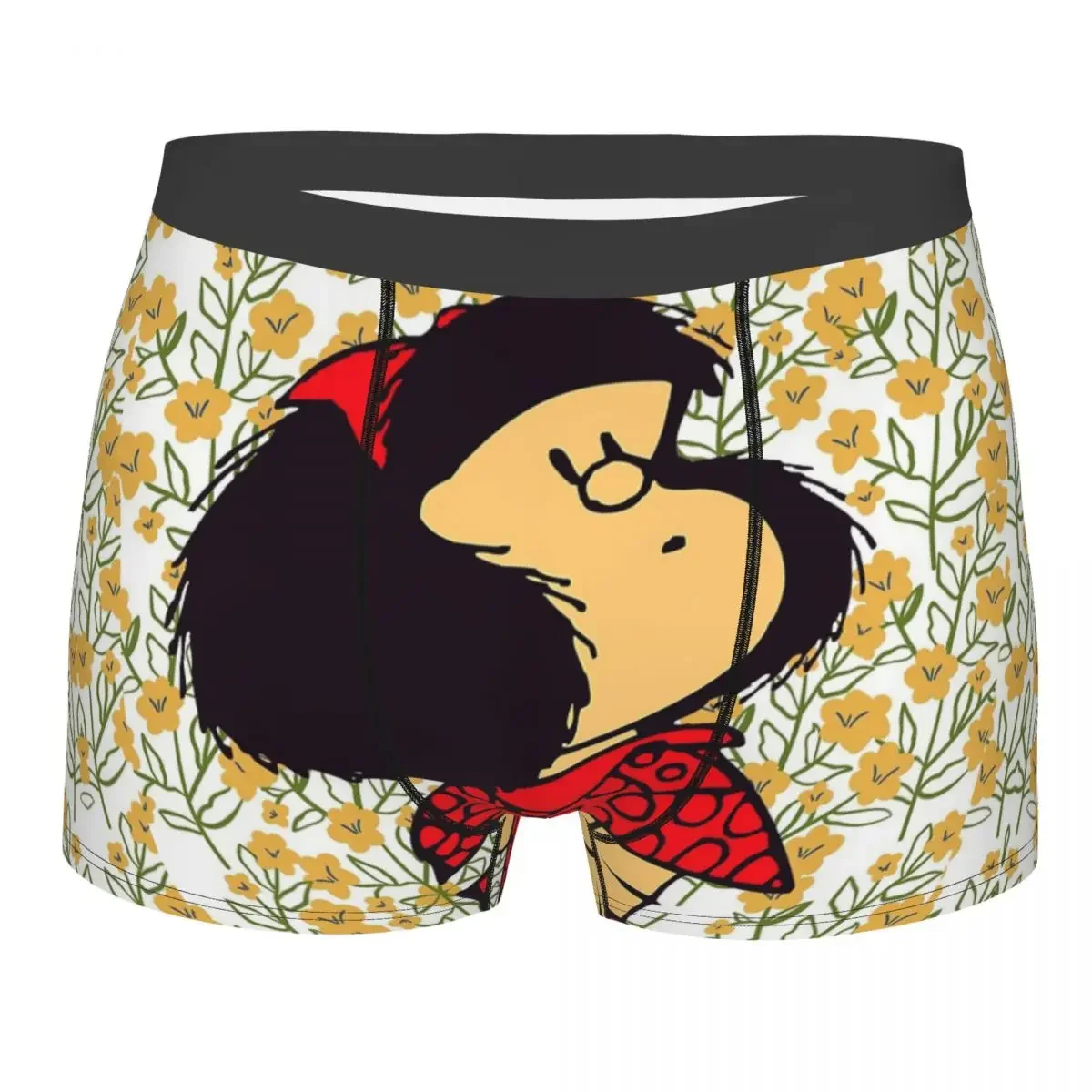 Men Boxer Briefs Shorts Panties Mafalda And Flowers Mid Waist Underwear Kawaii Cartoon Male Funny S-XXL Underpants