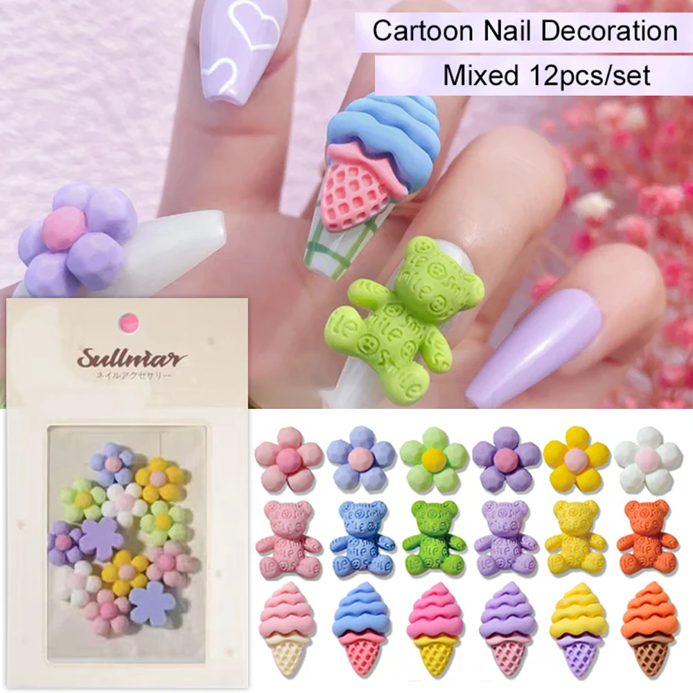 

12pcs/set 3d Flower Cartoon Nail Art Decorations Luxury Nail Charms Flowers Nails Art Design Suplies Accesoires Charms for Nails
