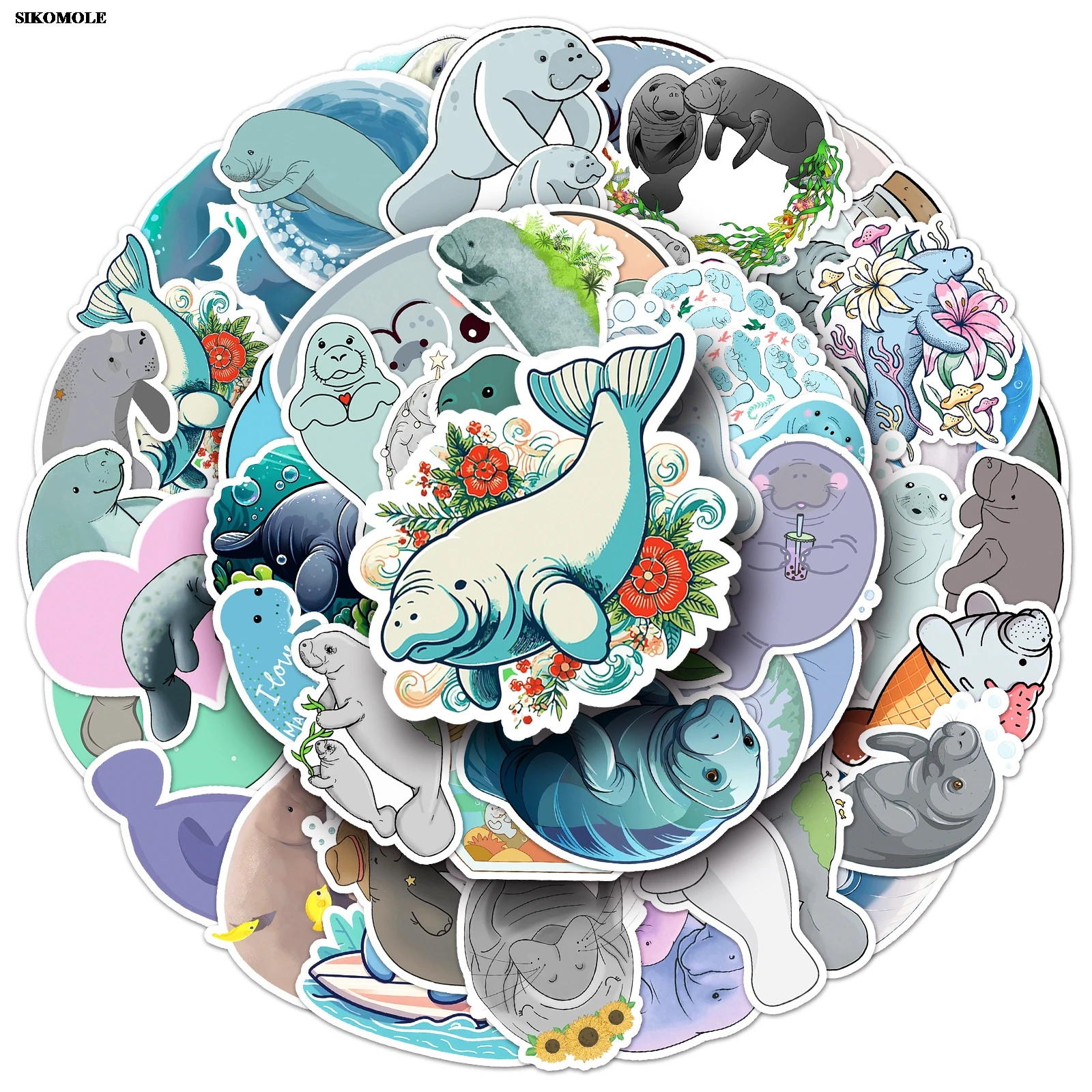 10/30/50PCS Cartoon Manatees Sticker Animals Dugong Kawaii Decoration For DIY Laptop Luggage Suitcase Decal Graffiti Sticker Kid