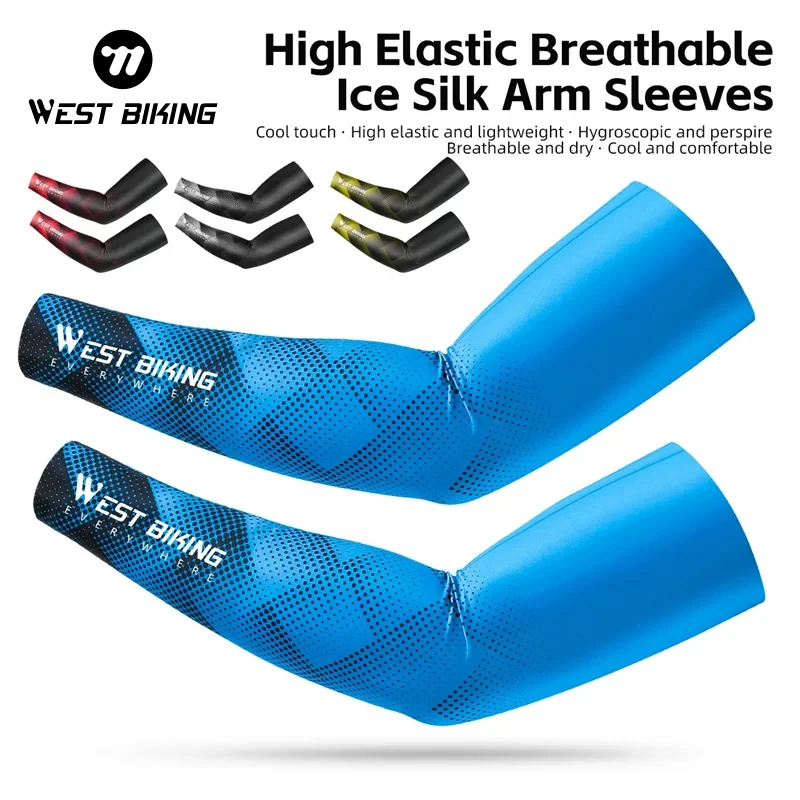 WEST BIKING Ice Silk Cycling Sleeves Breathable Men Women Sports Arm Cover High Elastic UPF50+ Anti-UV Sunscreen Arm Protector