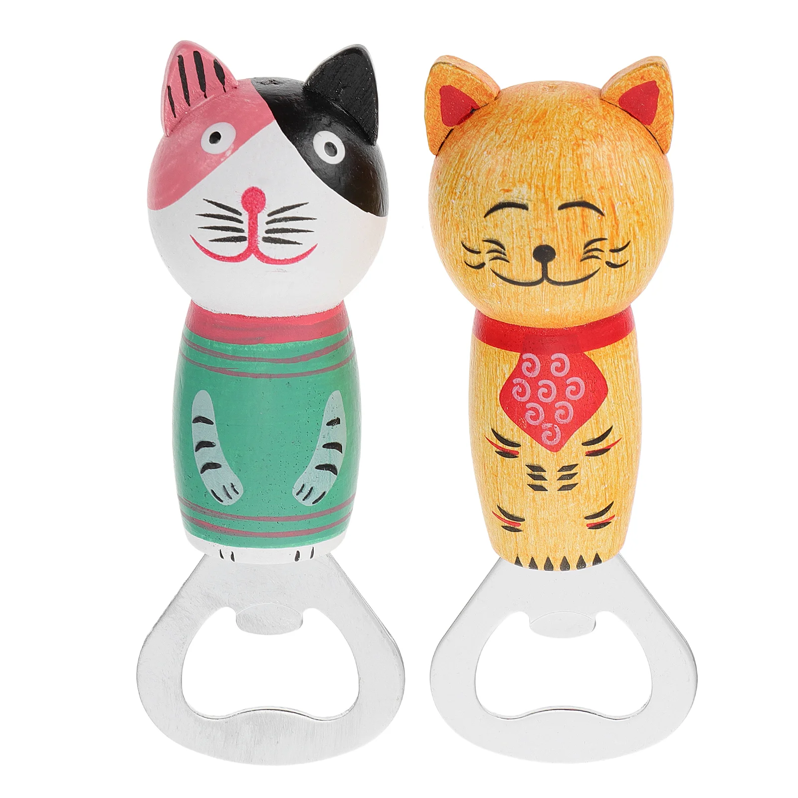 

2 Pcs Wooden Cat Bottle Opener Magnet Sticker Wall Kitchen Bar Fridge Refrigerator Beer Magnets