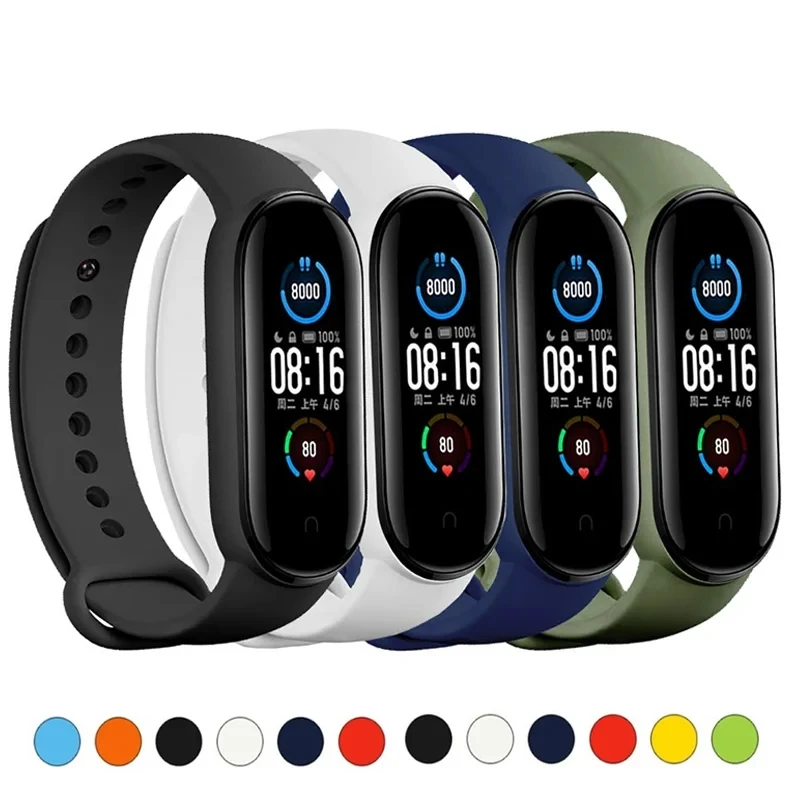 Replacement Bracelet for Xiaomi Mi Band 3 4 5 6 7 Strap Silicone Wrist Strap for Miband 3 4 5 6 7 8 Wriststrap Smart Watch Band