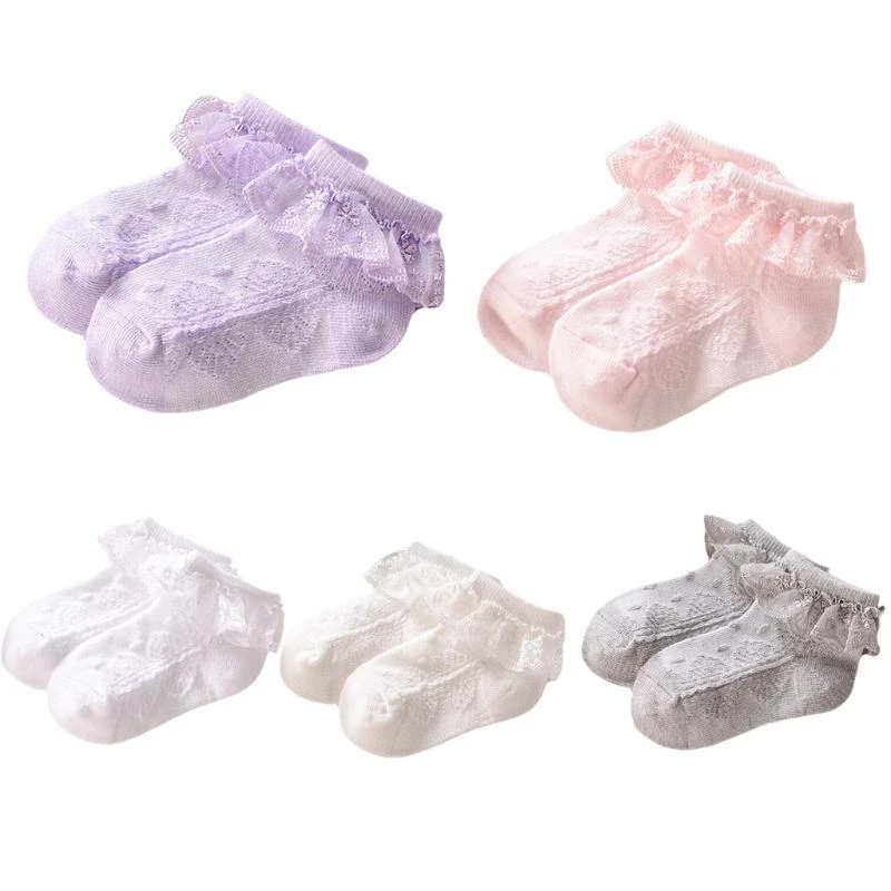 

Короткие носки до щиколотки J15U для маленьких девочек, хлопковые носки с кружевными цветочными петлями для новорожденных и