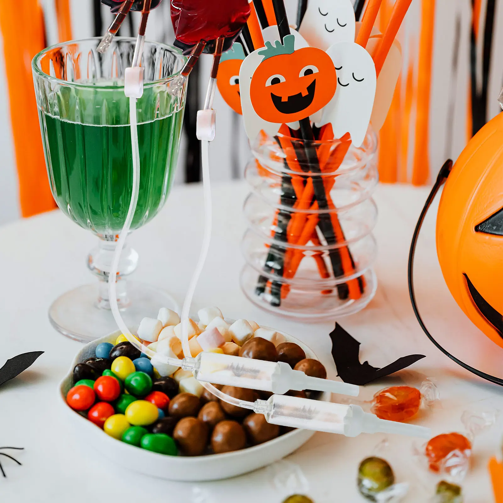 

5Pcs Halloween Infusion Tubes Drinking Bag Reusable PVC Party Juice Pouch Tubes Cosplay Props Infusion Tube