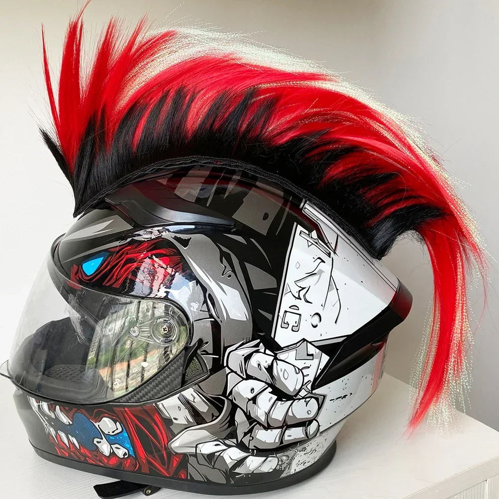 Mohawk helm Wig dekorasi sepeda motor, Wig helm sepeda motor, Wig dekorasi wajah penuh Off Road, stiker tempel rambut