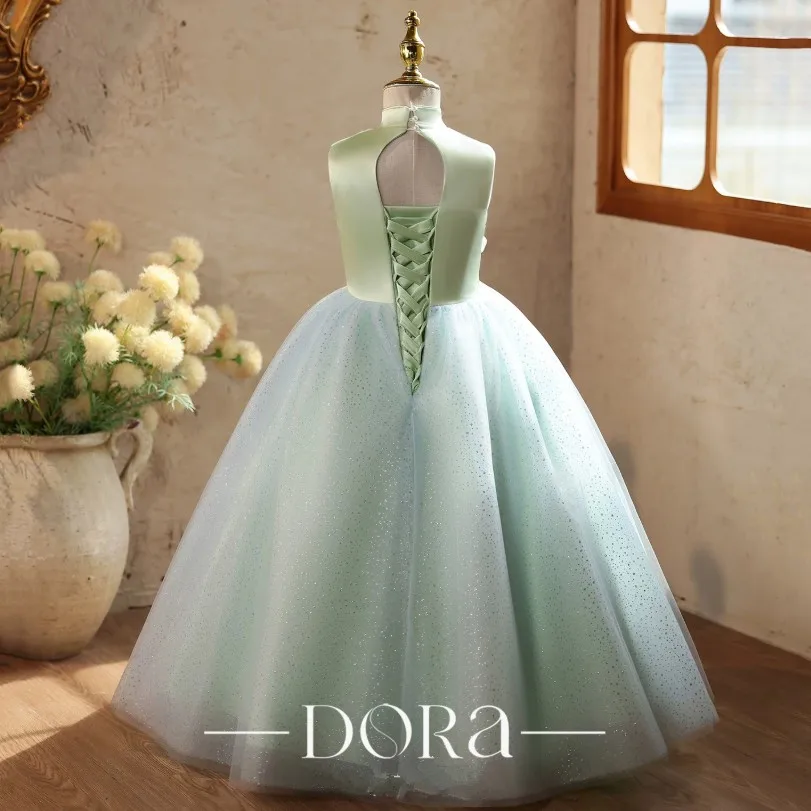 Mädchen-Abendkleid Grün Ärmellos Spitze Tüll Festkleid Kinder Hochzeit Geburtstag Party Ballkleider Für Mädchen A5094 – Detail 5