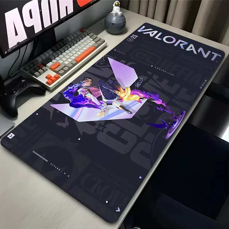 Valorant Clove Large Extended Desk Mat, HD Printed Non‑Slip Rubber Base Mouse Pad PC Laptop Purple Kawaii Gamer Keyboard Decor