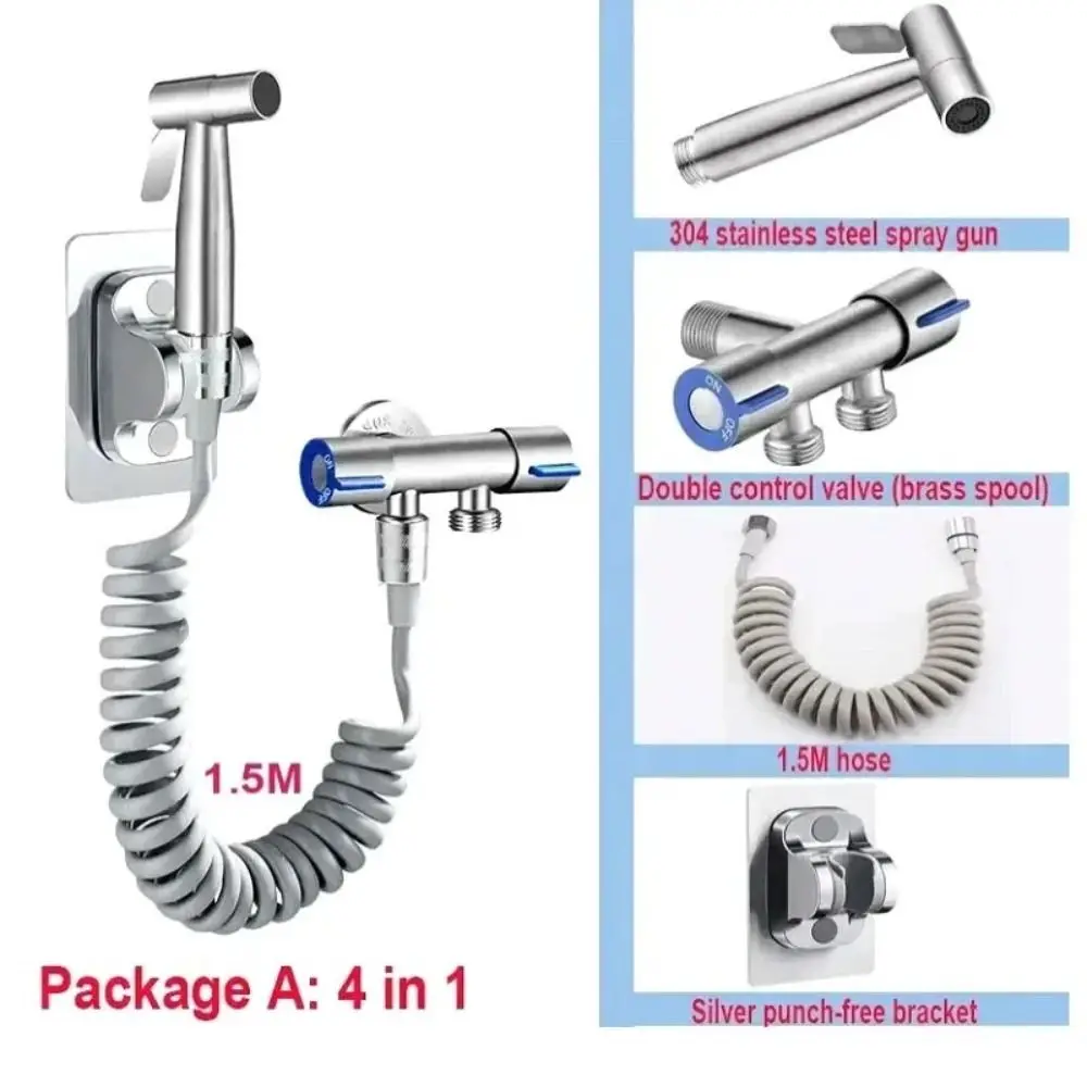 

New Stainless Steel Handheld Bidet Sprayer Self Cleaning High Pressure Toilet Bidet Faucet 4.8-inch Hose Spray Gun