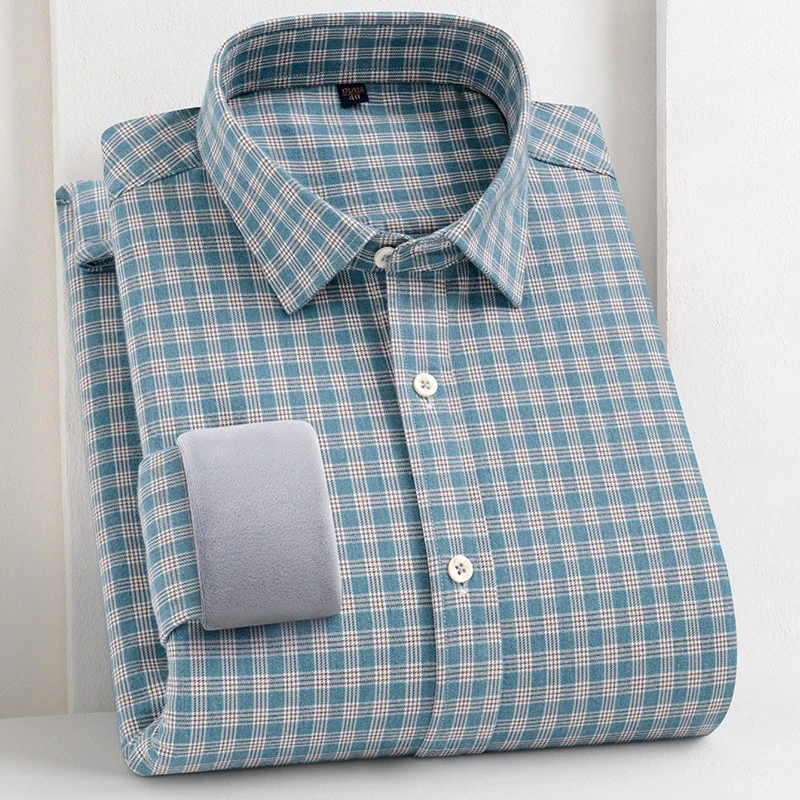 New in shirt 100%cotton brushed winter warm long sleeve shirts for men slim fit casual thicken plaid tops soft designer clothes
