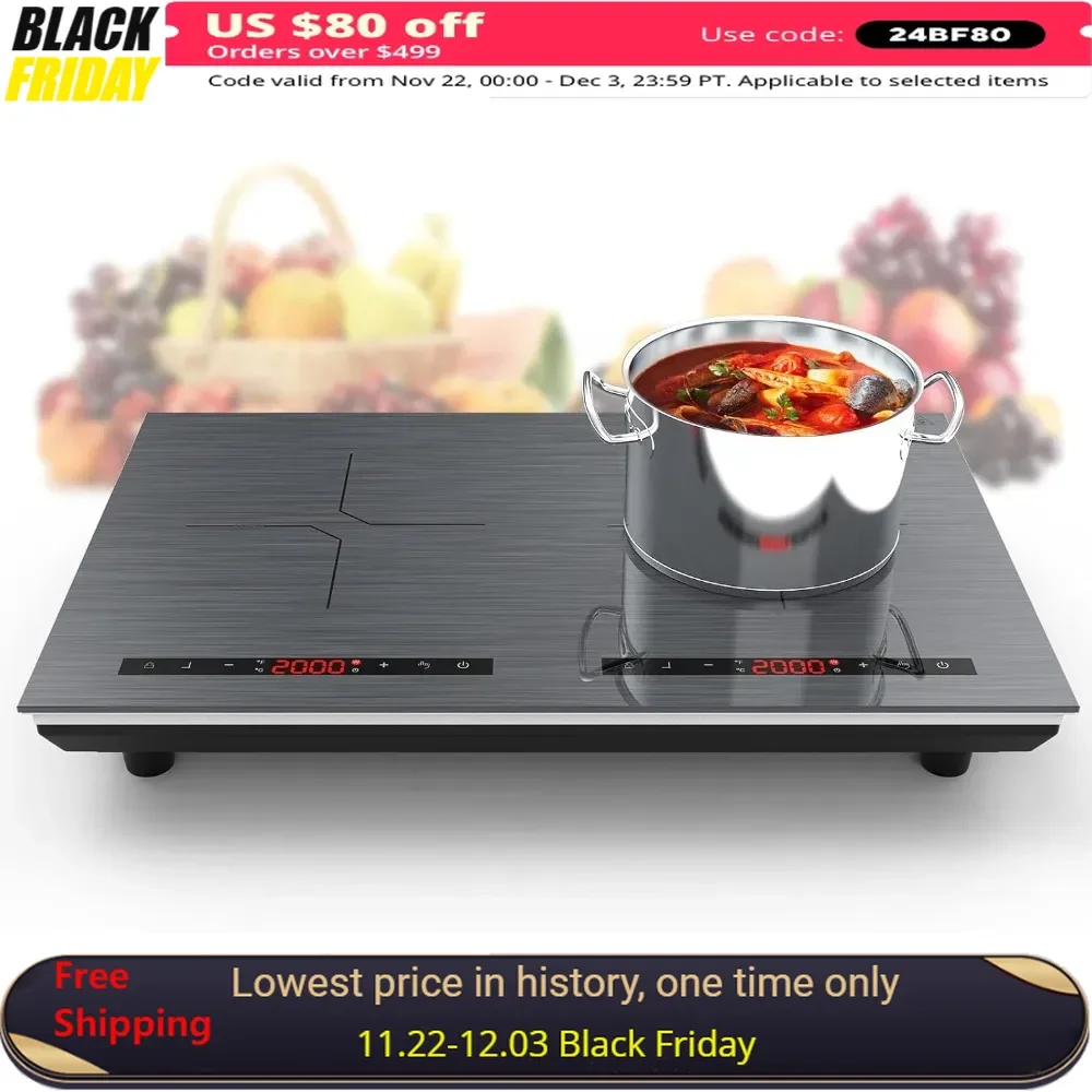 

Electric Double Induction Cooker, 2 Burners 9 Power Levels Settings Child Safety Lock & Timer, Portable Induction Cooktop