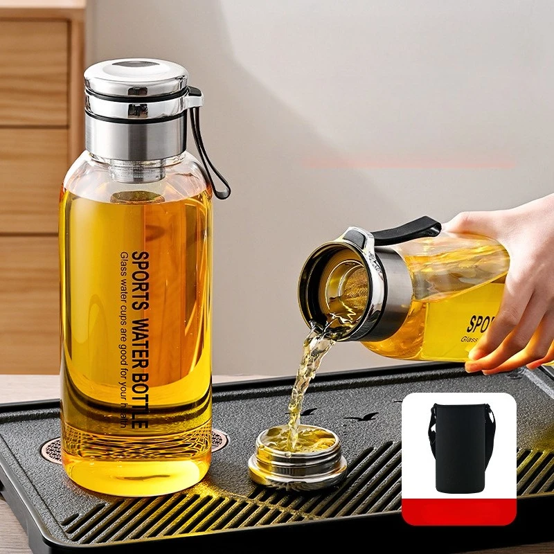 Outdoor Sport Glass Water Bottle - 1.0/1.2 L Glass Water Bottle with